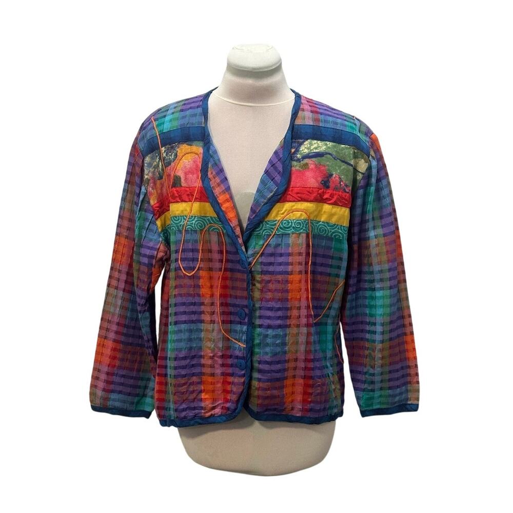 VINTAGE Canvasbacks Colorful Artsy Patchwork Mixed Print Jacket L Art To Wear